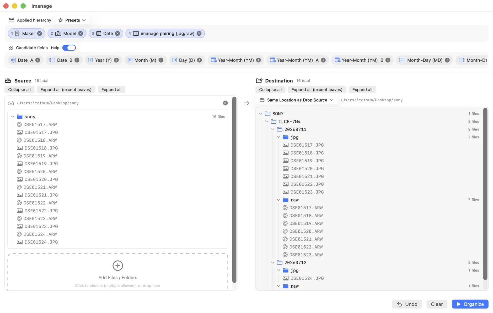 Previewing the resulting folders after a drag and drop